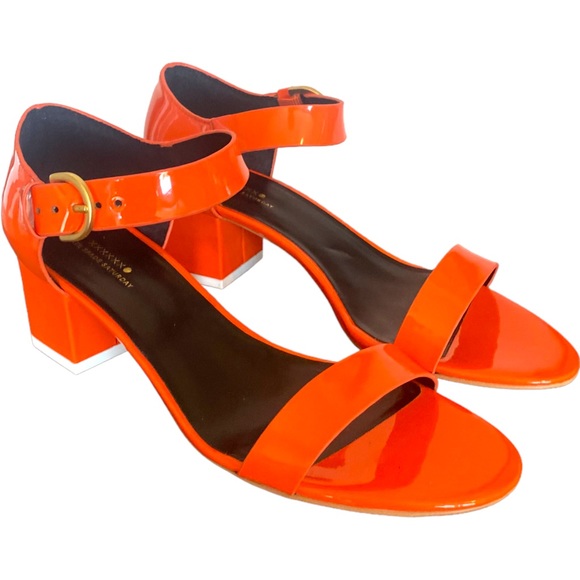 Kate Spade Orange Chunky Patent Faux Leather* Block Heels Sandals Size 7.5 - Picture 4 of 16